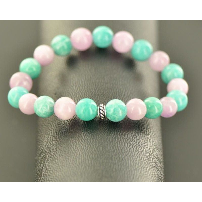 bracelet en quartz rose et amazonite - cadeau de serenite et d-amitie